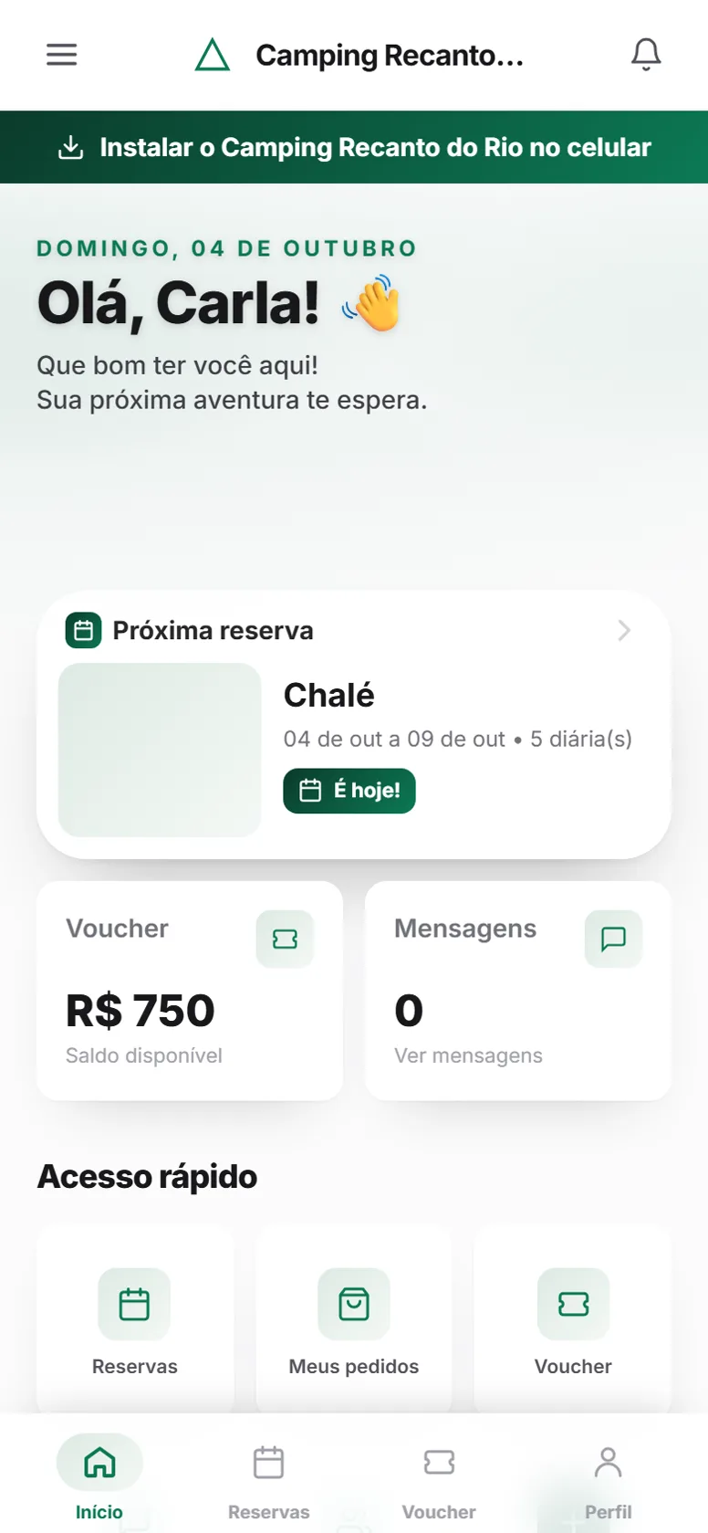 Tela inicial do app do hóspede com a próxima reserva