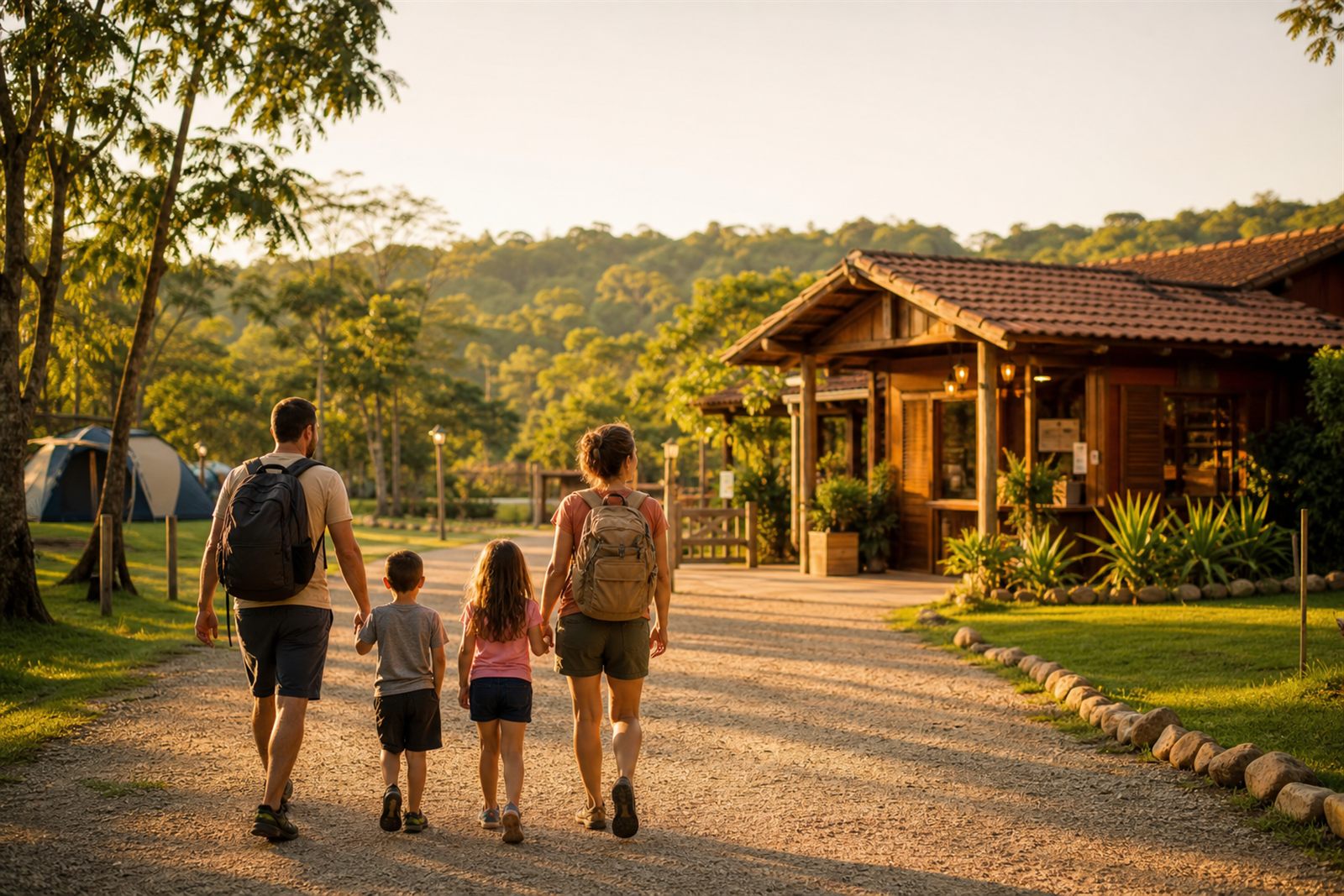 Hóspede aproveitando a estadia em área de camping