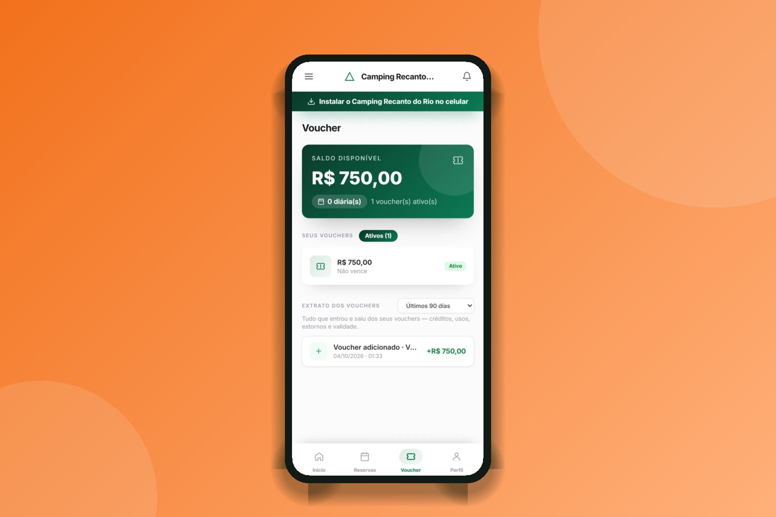 Voucher da reserva na área do hóspede, no celular